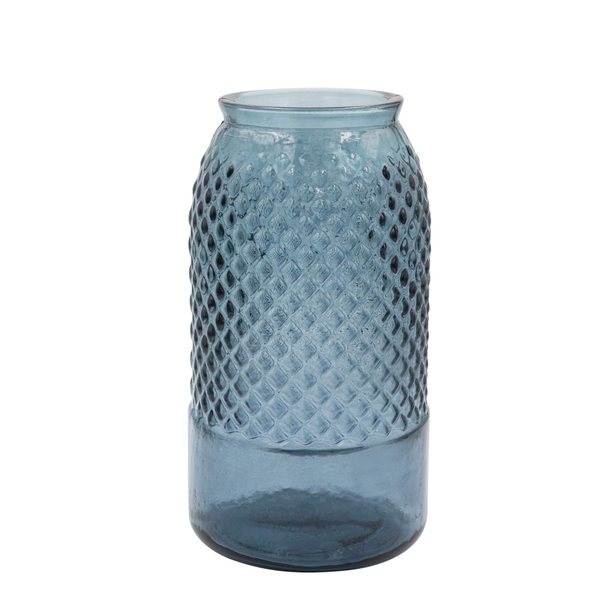 Hello Honey® 11" Blue Round Embossed Reclaimed Glass Jar